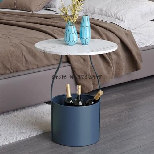Nordic Light Luxury Creative Round Rock Board Small Table Mini Ins Living Room Corner Table Sofa Side Table