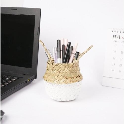 Hanging Flower Pot Folding Rattan Seagrass Storage Basket Toy Organizer Handmade Straw Wicker Folding Clthoes Laundry Basket