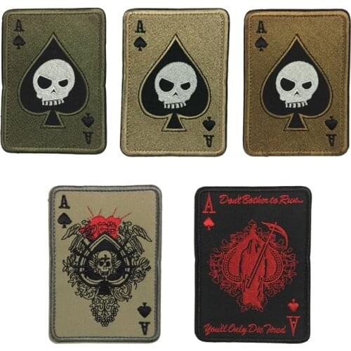 Death Card Rectangular Patch Embroidery Badge Poker Tactical Patches Hook & Loop Military Armband Army Combat Patches