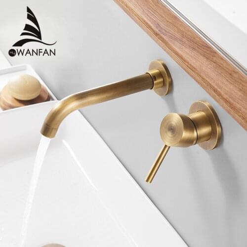 Basin Faucets Wall Mounted Brass Bathroom Sink Basin Mixer Tap Faucet Chrome Faucet Dual Handle Antique Bathroom Faucets 855011