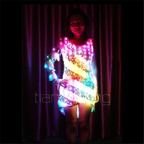 TC-89 Full color colorful light women LED costumes party skirt ballroom dance programmable club wedding dress cloth performance
