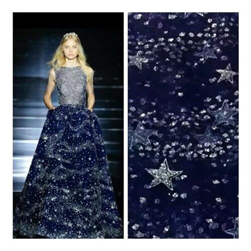 Navy Blue Silver Black Bronzing Gauze Stars Sparkle Net Yarn Lace Fabric 130CM Wide DIY Sew Clothes Dress Curtain Accessories