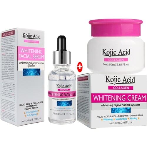 Kojic Acid Firming Face Cream+Face Serum Lifting Neck Anti-Aging Remove Wrinkles Moisturizer Whitening Skin Care Set