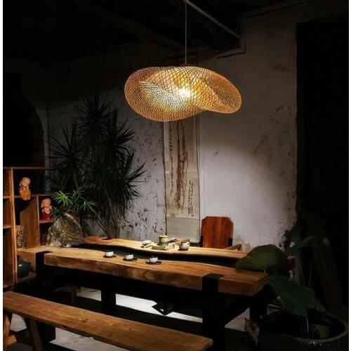 Vintage Handmade Bamboo Weaving Pendant Lights Countryside Restaurant Hanging Lamps LED Pendant Lamps Kitchen Light Fixtures