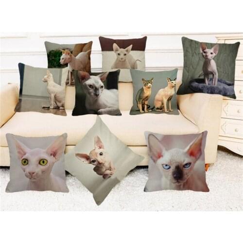 XUNYU Cute Pet Sphinx Cat Cushion Cover 45X45cm Linen Pillowcase Home Decoration Car Sofa Decoration Throw Pillowcase D0097