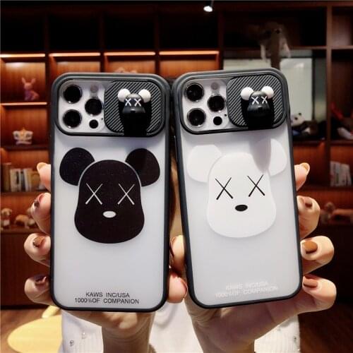 Cartoon Bear Push Window Lens Protective Shockproof Phone Case For iPhone 11 12 Pro Max XR XS Max X 10 12pro Cute Case Cover