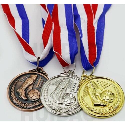 1 Set Football Sports Medal with Ribbon As Prizes for Competitions (1Set Contain 1Gold ,1 Silver , 1 Copper Color Medals)