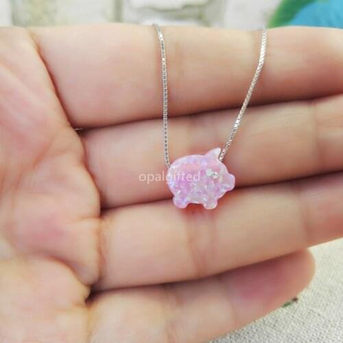 1pc Free Shipping 11*12mm Synthetic Opal Cute Pig Necklace Small Delicate opal Necklace New Arrival opal pink pig necklace
