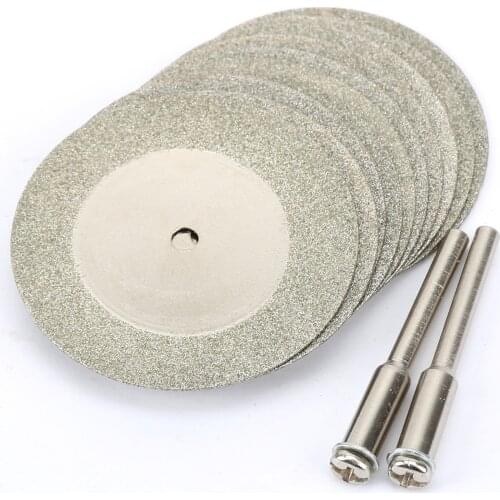 10pcs/set 40mm Diamond Cutting Discs+2pcs Mandrel Arbor Shafts Rotary Tool Dremel accessories Drills Sheets Grinding Slice Craft