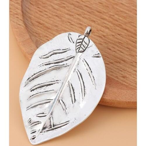 10pcs/lot Silver Color Large Leaf Charms Pendants for Necklace Jewelry Making Accessories