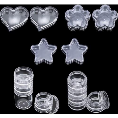 10Pcs Heart/Plum Blossom shaped Clear Nail Art storage Case Box Rhinestones DIY Jewelry Plastic Organizer Box Manicure Tool