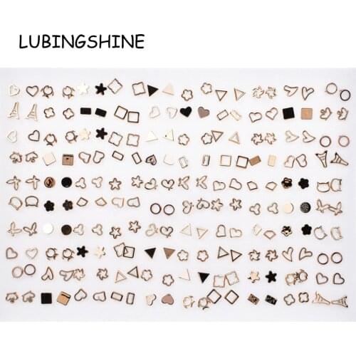 100 Pairs/lot Women Acrylic Gold Silver Color Mix Small Stud Earrings Sets Girl Child Heart Earring Jewelry Gift Random Style