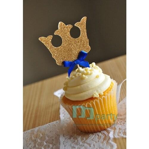 12pcs Handmade Crown Cupcake Toppers,Royal Prince Baby Shower Decorations,boy kids birthday party supplies decoration