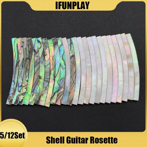 5/12set Natural Durable Abalone Shell Inlay Guitar Sound Hole Rosette Curved Strips Decals Paua White Pearl Shell for Guitarra