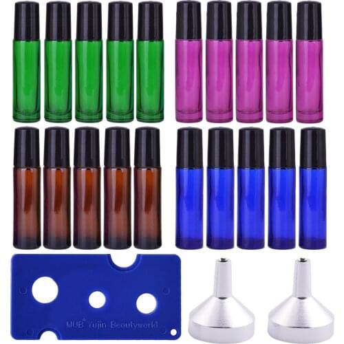 5 PCS 10ml Travel Portable Empty Refillable Roll On Glass Bottles Vial 2 PCS Transfer Funnel 1 PCS Bottle Opener Set