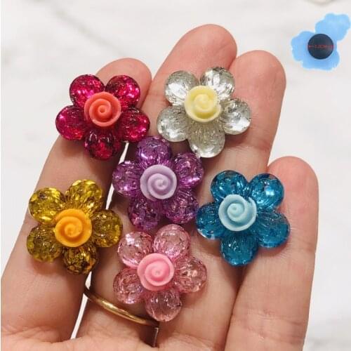 50pcs Wholesale Mix Colorful Flowers Resin Girls Garden Shoes Accessories Shoe Decorations For Croc Jibz Charm Backpack