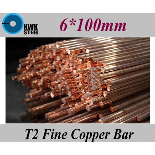 6*100mm T2 Fine Copper Bar Pure Round Copper Bars DIY Material Free Shipping