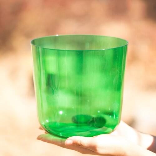 7 Inch F note Clear green Colored Quartz Crystal Singing Bowl + One Suede Mallet & One Rubber O-ring