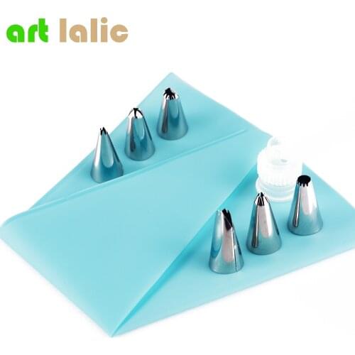 8 PCS/Set Silicone Kitchen Accessories Icing Piping Cream Pastry Bag + 6 Stainless Steel Nozzle Set DIY Cake Decorating Tips Set