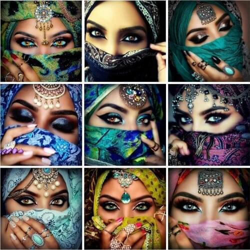 Huacan 5D Diamond Painting Indian Girls Cross Stitch DIY Diamond Embroidery Full Diamond Mosaic Home Decor Gift