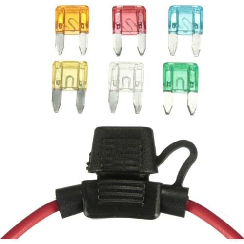 Car 12V In-line Mini Blade Fuse Holder With 5 10 15 20 25 30A Fuses