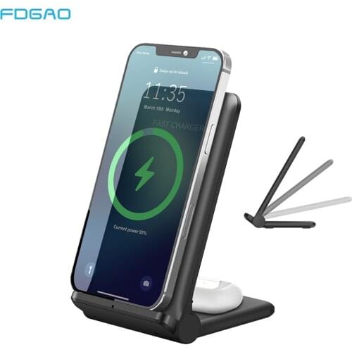 25W 2 in 1 Wireless Charger Station for AirPods Pro Qi Fast Foldable Charging Stand For iPhone 12 11 XS XR X 8 Samsung S21 S20