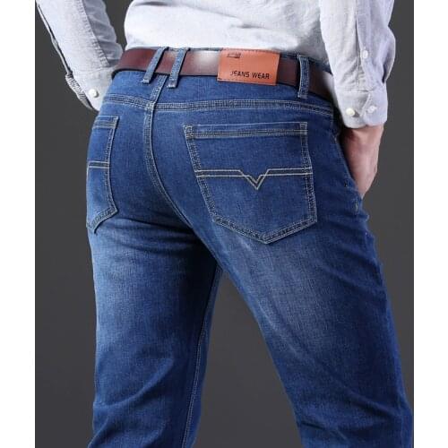 Brand 2020 New Mens Fashion Jeans Business Casual Stretch Slim Jeans Classic Trousers Denim Pants Male Black Blue