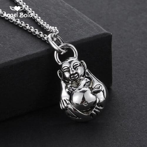 Buddhist Link Chain Necklace Vintage China Style Pendant Female Lotus Pendants Charm Titanium Buddha Necklace Pendants Jewelry
