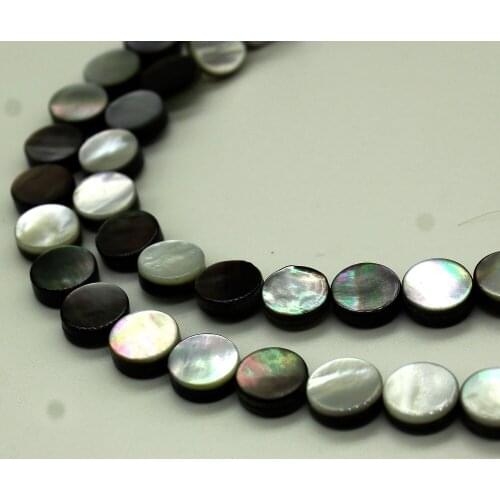 Hot Selling Fashion Natural Black Lip Sea Shell Beads round flat loose beads for DIY necklace bracelet Jewelry Findings Making