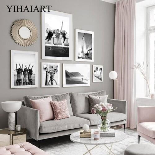 Black White Palm Art Painting Beach Landscape Canvas Wall Print Sexy Girl Poster Nordic Vintage Photography Picture Home Decor