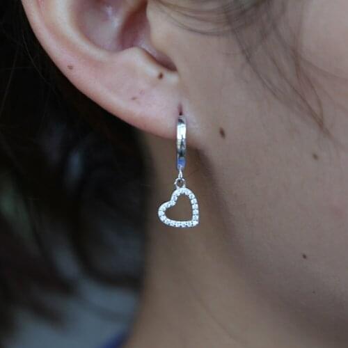 Sparking bling Dazzling heart charm 2021 valentines gift 925 sterling silver cz delicate heart shaped dangle heart earring