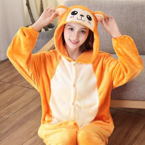 Women Pajamas Monkey Onesies Kigurumi Animal Pijamas Costume Adults Winter Sleepwear For Halloween Cosplay One-Piece Pyjamas