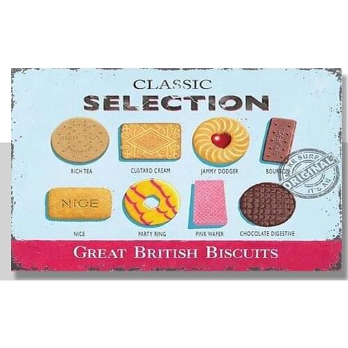 Classic Biscuits Vintage, Kitchen Cafe Old Shop, Tea Food, Medium Metal Tin Sign