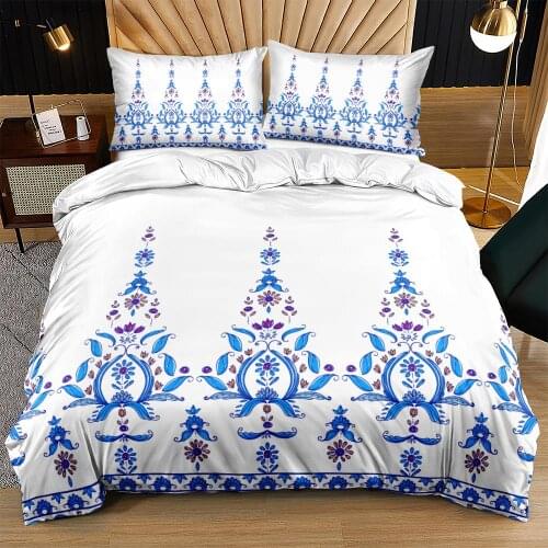 Duvet Cover Set White Queen Size Bohemian Style Bedding Sets 220x240 Full Bed Linens Digital Printed Indian Design Home Texitle