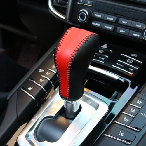Leather Car Center Console Gear Shift Handle Sleeve Decoration Cover Trim For Porsche Cayenne 2011-17 Interior Accessories