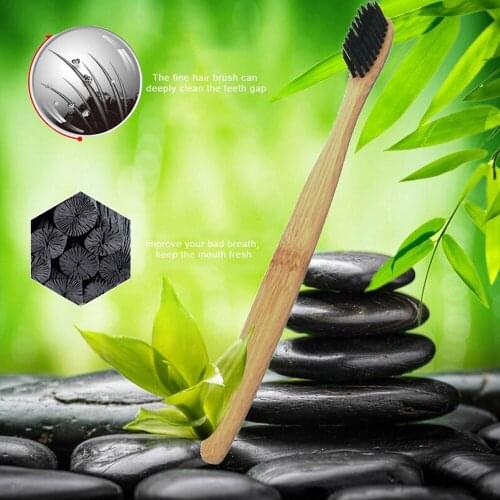 Hot! Natural Environmental Protection Teeth Whitening Bamboo Handle Soft Toothbrush Bamboo Charcoal Brush for Sensitive Teeth #T