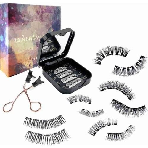 Magnetic Eyelashes With 4 Magnets Reusable Handmade 3D Mink False Eyelashes Natural Eyelash Extensions With Magnetic Tweezers