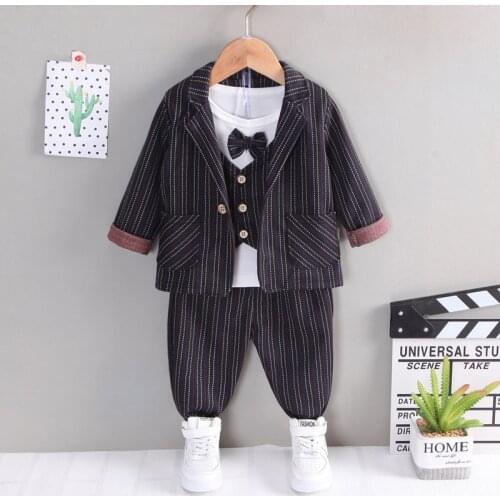 2021 New Spring Party Children Kids Bow Formal Cotton Gentleman Casual Boys Suit T-Shirt Pants 3pcs/Sets Infant Suit Clothes