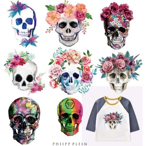 New skull Stickers For Kid Clothes T-shirt Dresses Hot Thermal Transfer New Design Patch On Clothes Washable