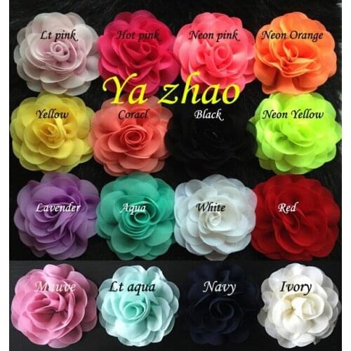 3.2" solid color chiffon silk rosette Flowers, 300pcs/lot, 16colors in stock, free shipping by EMS