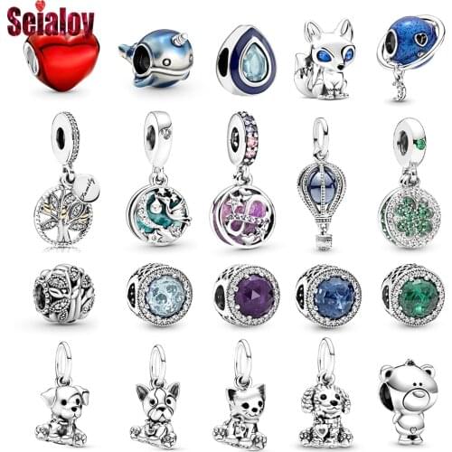 Seialoy New Set Beads Silver Color Dog Dangle Charm Fit Bracelets & Necklace Original Fashion Quality Jewelry Diy Accessories