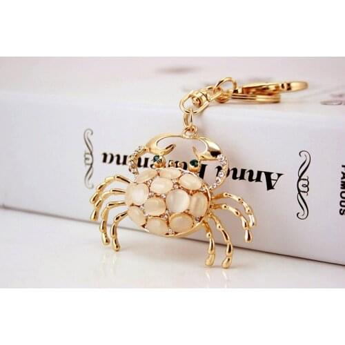 Keychain Rhinestone Opal Crab Crystal Key Chain Key Ring Holder Bag Pendant Accessories Cute Women Keyring For Car