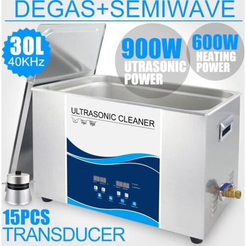 30L Ultrasonic Cleaner Machine 900W Stainless Steel Bath Heated Power Degas 40KHZ Industrial Hardware Engine Gear Board Lab