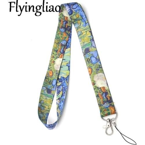 Van gogh Oil Painting Irises Art Neck Strap Lanyards ID badge card holder keychain Mobile Phone Gift Ribbon webbing necklace