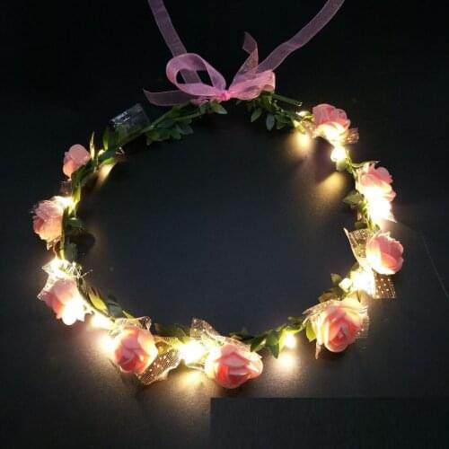 Women Girl Party Crown Flower Headband LED Light Wreath Hairband Garlands Glowing Valentines Day Easter Wedding Birthday Party