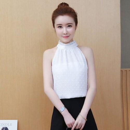 New Spring Summer Chiffon Sleeveless Blouses Elegant O-Neck Splicing Womens Shirts Casual Blusas Tops DD8268