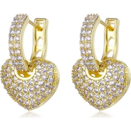 Korean Fashion Ins Style Full Inlaid Zircon Heart Hoop Earrings For Women Luxury Elegant Gold Earrings Party Formal Jewelry Gift