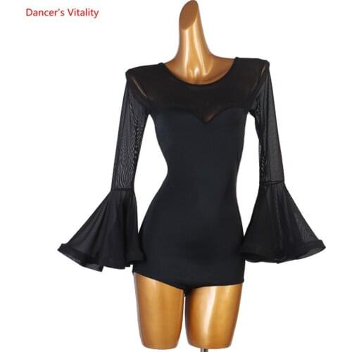 Women Latin Dance Tops Sexy Mesh Cloth High Neck Body Suit Lady/Adult Latin Salsa Standard Ballroom Dance Stage Practice Costume