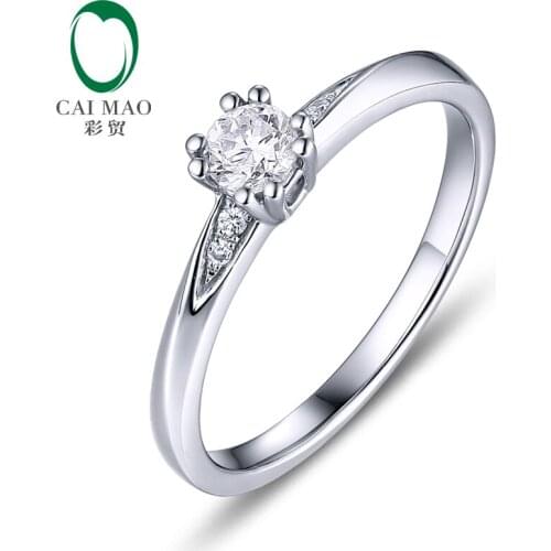CaiMao 0.18ct Natural Round F VS Diamond 14K White Gold Engagement Wedding Ring for women