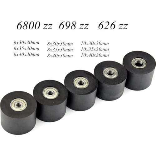 1pc Black PU Two Bearing wheel Mute roller sheave polyurethane flat guide Transmission parts 30MM Length Bore 5/6/7/ 8/10mm